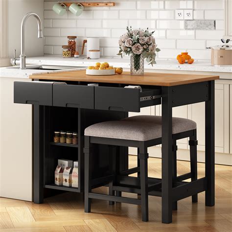 Euroco Kitchen Island With Seatings Farmhouse Piece Stationary