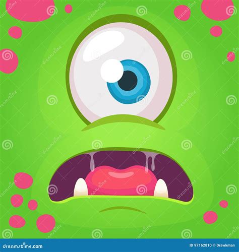 Cartoon Angry Monster Face Avatar Vector Halloween Green Monster With