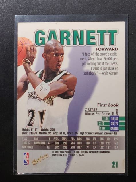 Skybox Z Force Kevin Garnett Minnesota Timberwolves Ebay