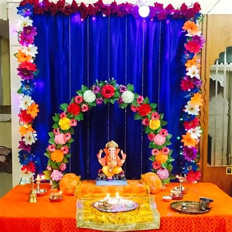 Ganpati Colourful Floral Setup Decor Ganesh Chaturthi Decoration In