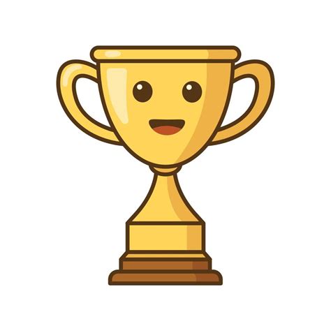 Gold trophy cartoon character. First place champion trophy cup in flat ...