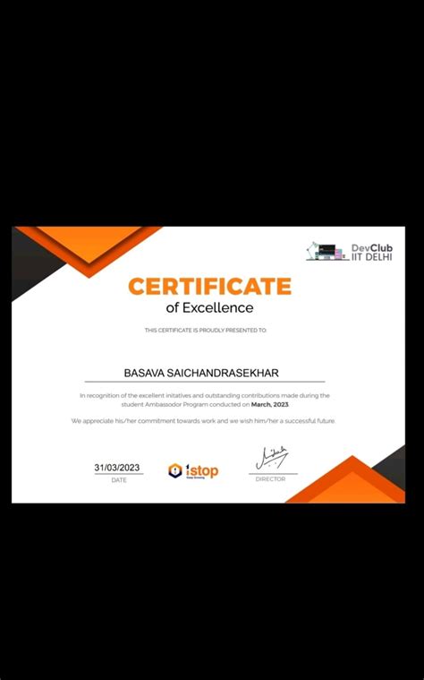 Basava Saichandrasekhar On Linkedin Student Ambassador Certificate 🤩
