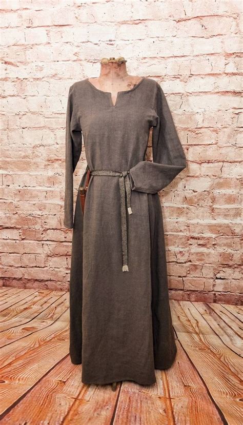 Viking Linen Dress Brown Used Look Medieval Underdress Linen Dress