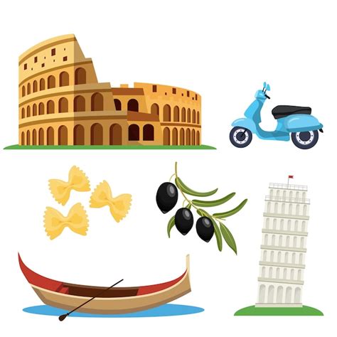 Premium Vector Italian Famous Symbols Icons Set Vector Illustration