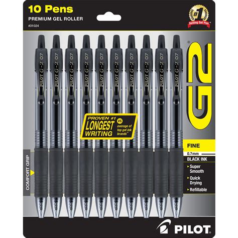 Pilot G2 Retractable Gel Ink Pens Fine Point Black 10 Count