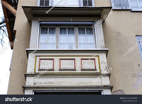 Beautiful Wooden Oriel Historic House Old Stock Photo 2116934696