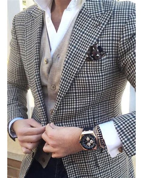 Mens Checkered Suit Houndstooth Custom Made Men Dress Suits Two Pieces Classbydress