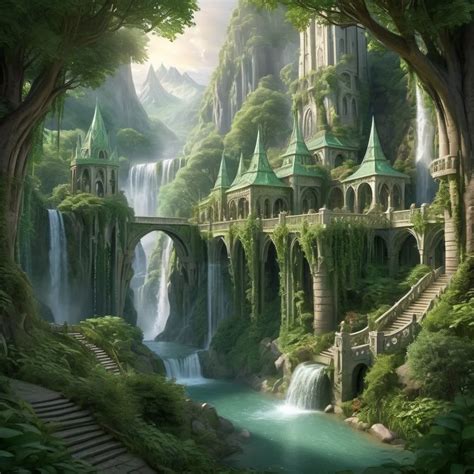 Enchanting View Of Rivendell Lush Greenery Cascadi