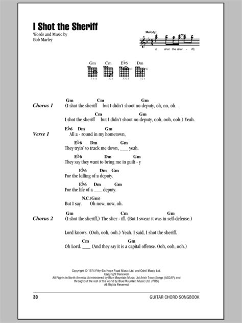 I Shot The Sheriff By Bob Marley Sheet Music For Guitar Chords Lyrics