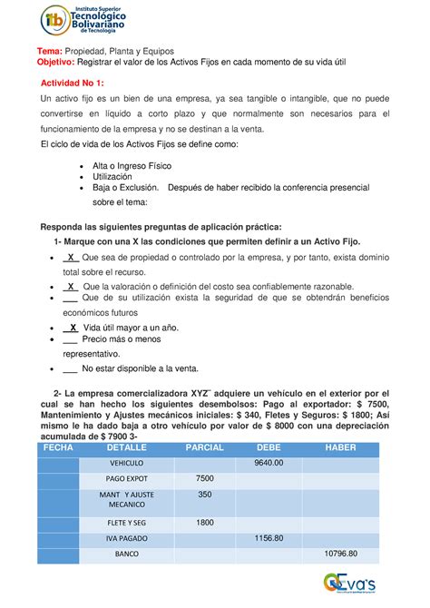 Tarea Cont O U Tema Propiedad Planta Y Equipos Objetivo