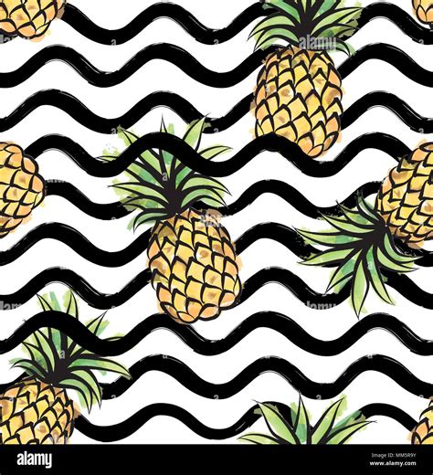 Abstract Wave Seamless Pattern With Pineapple Stylish Geometric