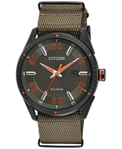 Citizen Drive From Citizen Eco Drive Mens Khaki Nylon Strap Watch 42mm Bm6995 01x Macys