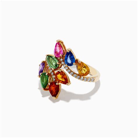 Effy Watercolors 14k Yellow Gold Multi Sapphire And Diamond Ring