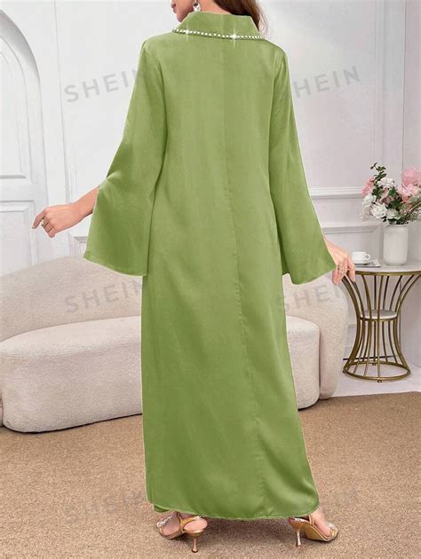 Shein Najma Womens Solid Color Simple Everyday Arabian Dress Slit And