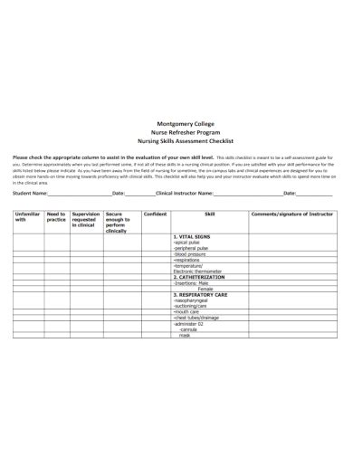 Free 10 Nursing Skills Checklist Samples Health Assistant