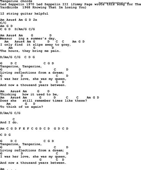 Song lyrics with guitar chords for Tangerine - Led Zeppelin