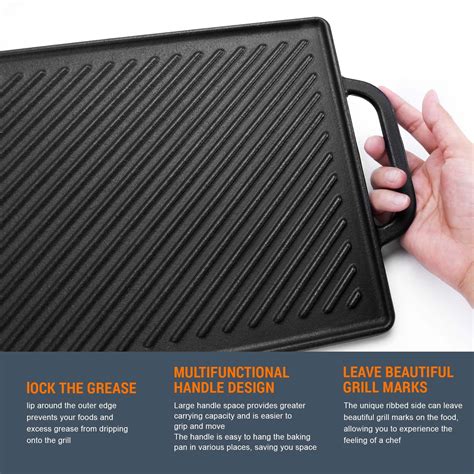 GGC Cast Iron Reversible Grill Griddle for Stove Top, Flat Griddle for