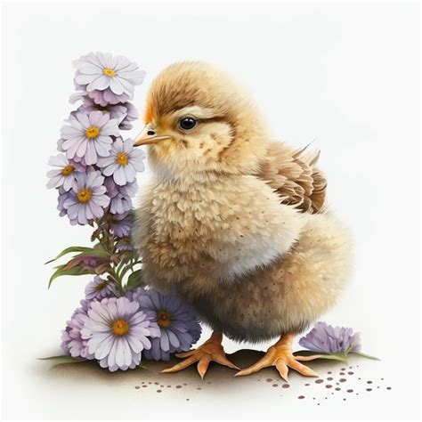 Premium AI Image | A painting of a chicken with purple flowers on it