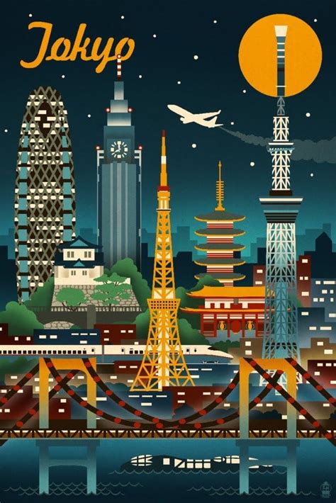 Amazon Tokyo Japan Retro Skyline 12x18 Art Print Travel Poster