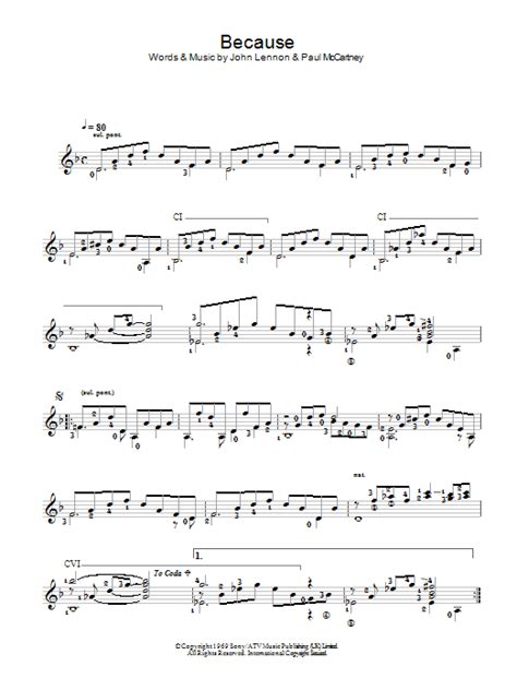 Because By The Beatles Sheet Music For Easy Guitar At Sheet Music Direct