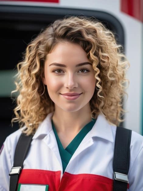 Premium Photo | Smiling attractive curly haired female paramedic