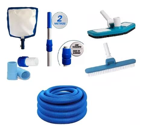 Kit Limpeza Piscina Aspirador Peneira Escova Cabo 2m Mang 6m