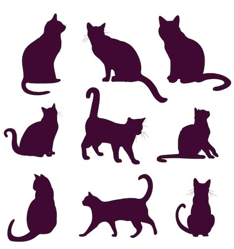 Set Silhouetten Van Willekeurige Katten Premium Vector