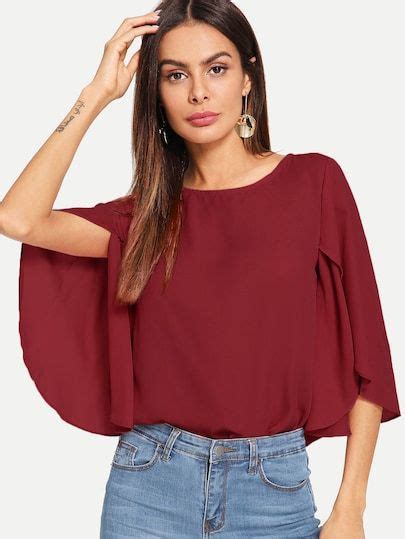 Butterfly Sleeve Plain Top Shein Sheinside Spring Shirts Summer