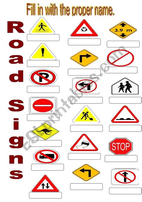 Road Signs Esl Worksheet By Suda