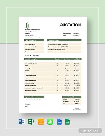 Free Construction Quotation Templates Ai Psd Google Docs