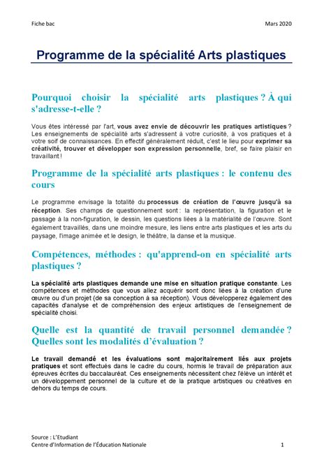 Programme De La Spécialité Arts Plastiques Slides Art Docsity