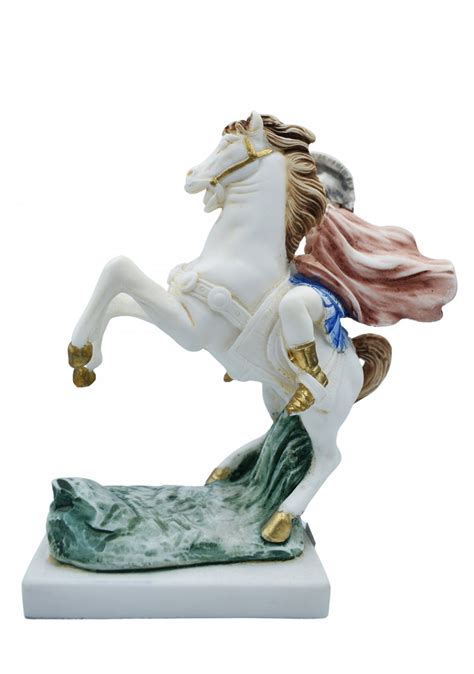 Alexander The Great riding Bucephalus, alabaster statue with color