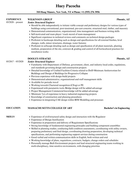 Senior Structural Engineer Resume Samples Velvet Jobs