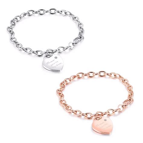 Stainless Steel Heart Charm Bracelet With Lobster Clasp Personalized