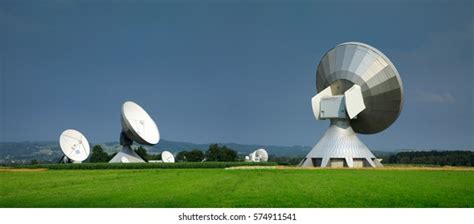 Satellite Dishes Raisting Earth Station Foggy Stock Photo 1191091012