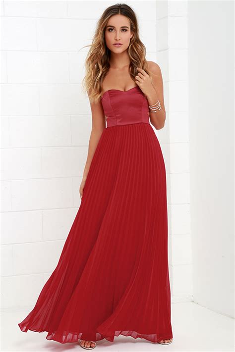 Lovely Wine Red Dress Straples Dress Maxi Dress 10900 Lulus