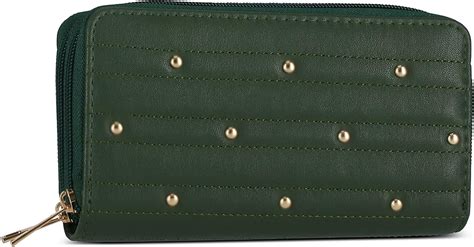 Amazon Couture Gems Green Stud Wallet For Women Double Zip Around