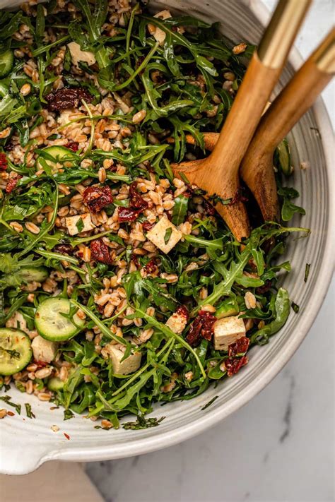 Mediterranean Farro Salad Vegan Tofu Feta From My Bowl