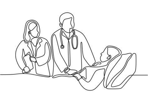 Medical Workers Stethoscopes Drawn Continuous Line Design Clinics