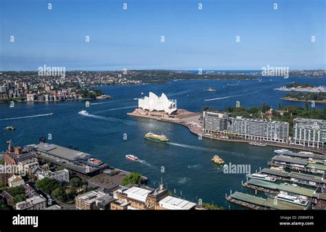 Aerial View Sydney Harbour With Circular Quay And Opera House In