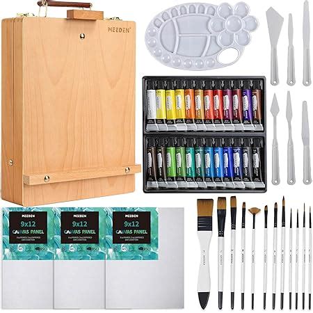 Coffret Peinture Acrylique Pour Artiste Avec Boite Chevalet Bois