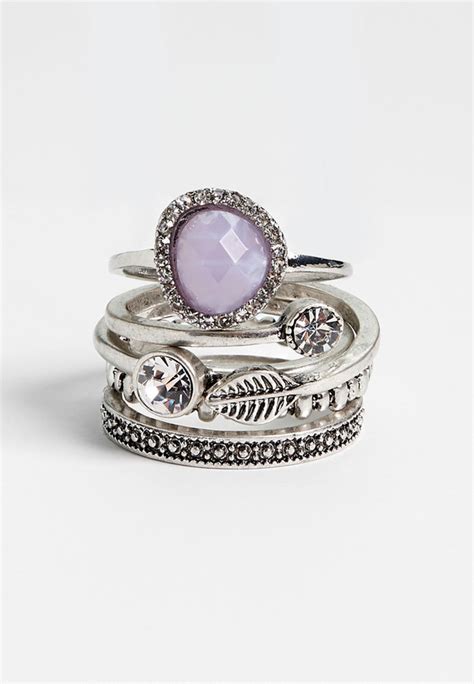 Five Piece Purple Stone Ring Set Maurices