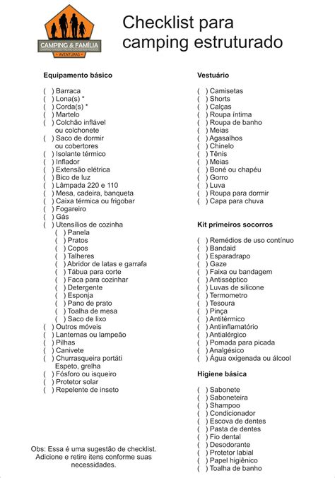 Camping Fam Lia Checklist Para Camping