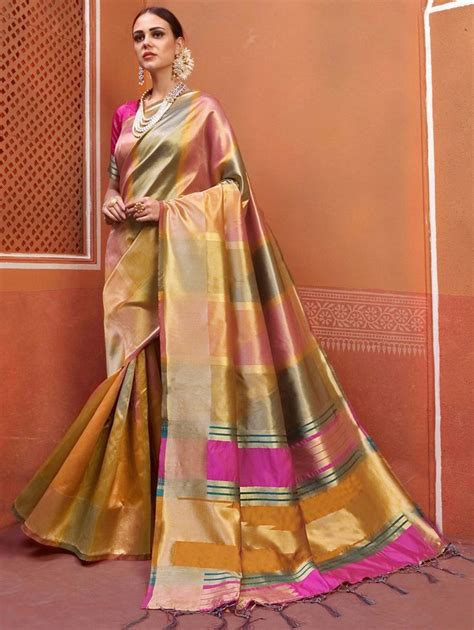 Multi Colored Kanchipuram Art Silk Traditional Saree With Weaving In