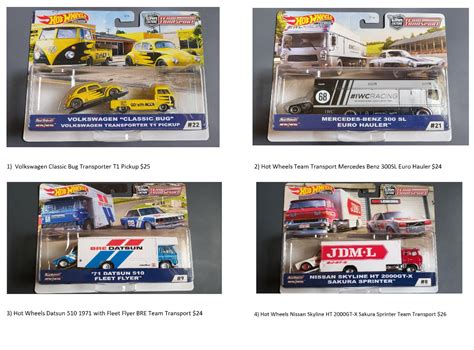 Hot Wheels Team Transport Volkswagen Classic Bug Transporter T1 Pickup Mercedes Benz 300SL Euro