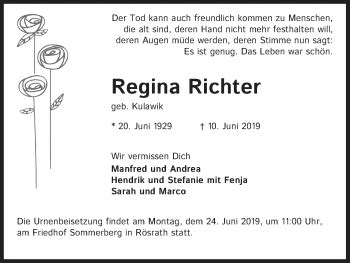 Traueranzeigen Von Regina Richter Wirtrauern