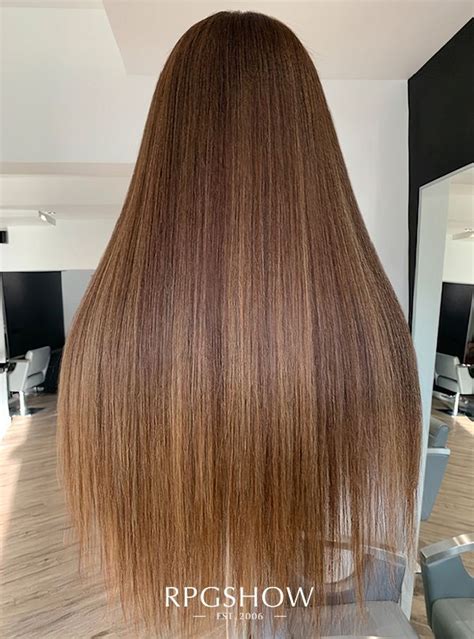 Long Straight Middle Part Yaki Texture Chestnut Brown With Blonde Money