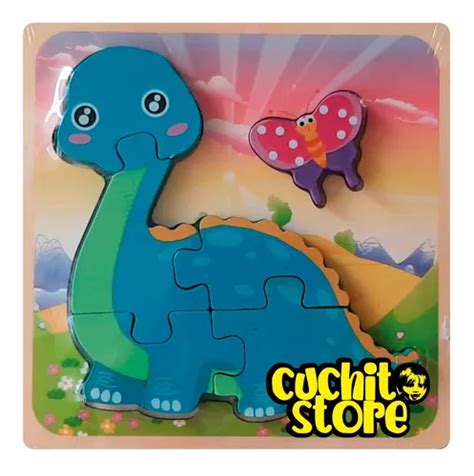 Puzzle Rompecabezas Encaje Madera 3d Dinosaurio 15x15cm Cuotas Sin