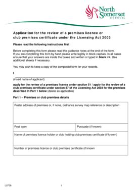 Fillable Online Old N Somerset Gov Premises Club Review Form