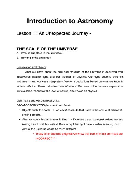 Lesson 1 Introduction To Astronomy Lesson 1 An Unexpected Journey